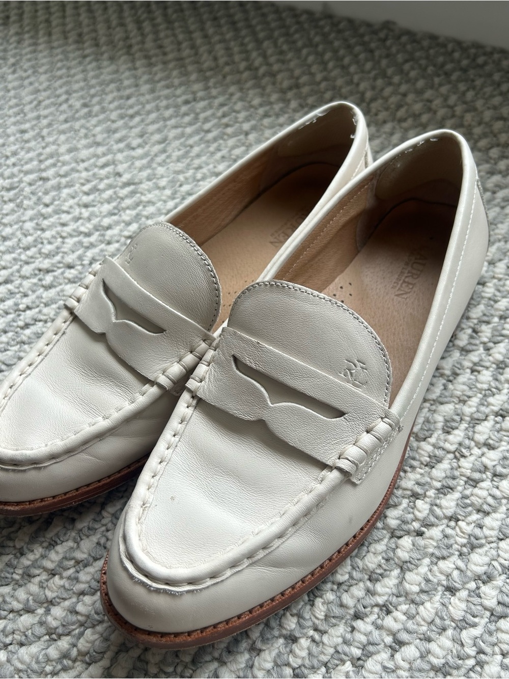 Lauren Ralph Lauren Cream Leather Penny Loafers - Picture 4 of 5